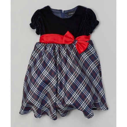 A Little Angel Navy & Purple Plaid Dress - 18mths 